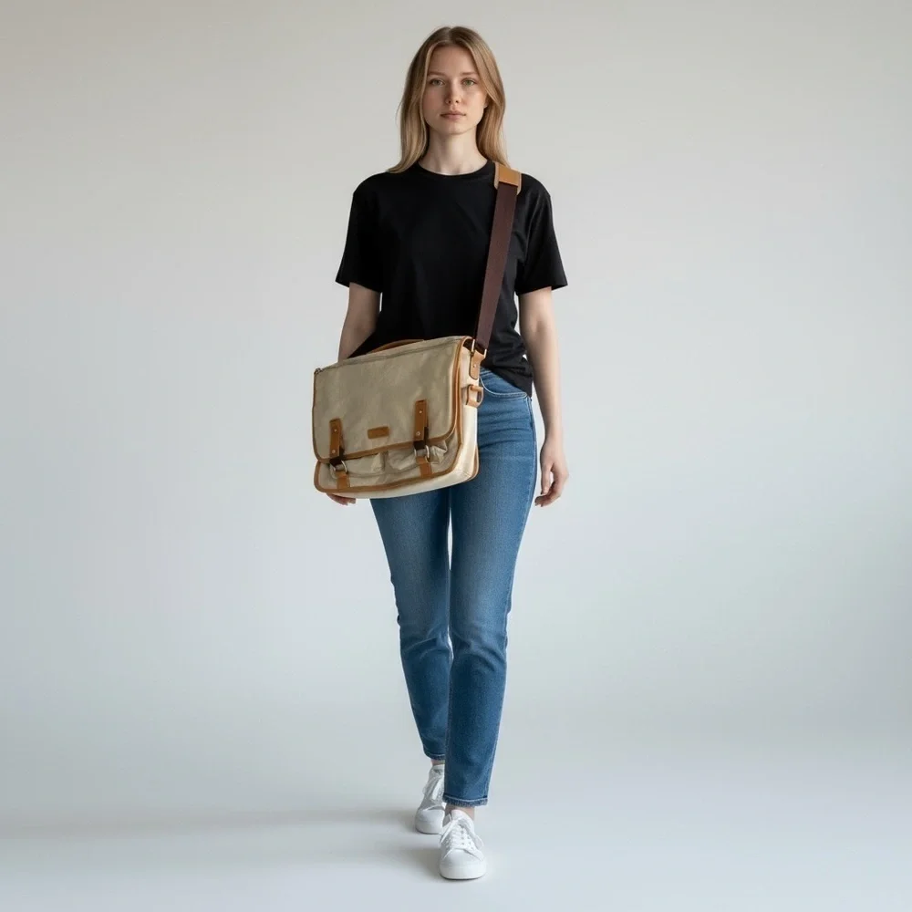 New BODHI laptop satchel messenger bag tan and brown